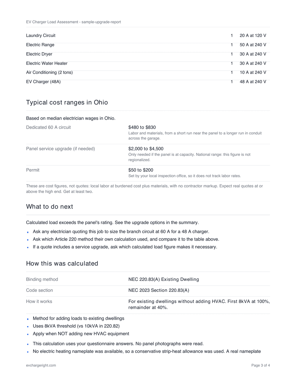 Page 3 of the 100 A service, 1,650 sq ft sample report